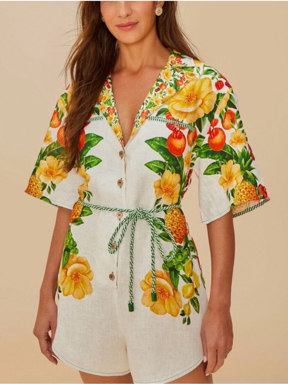 New Farm Rio Off White Linen Picnic Romper - size medium